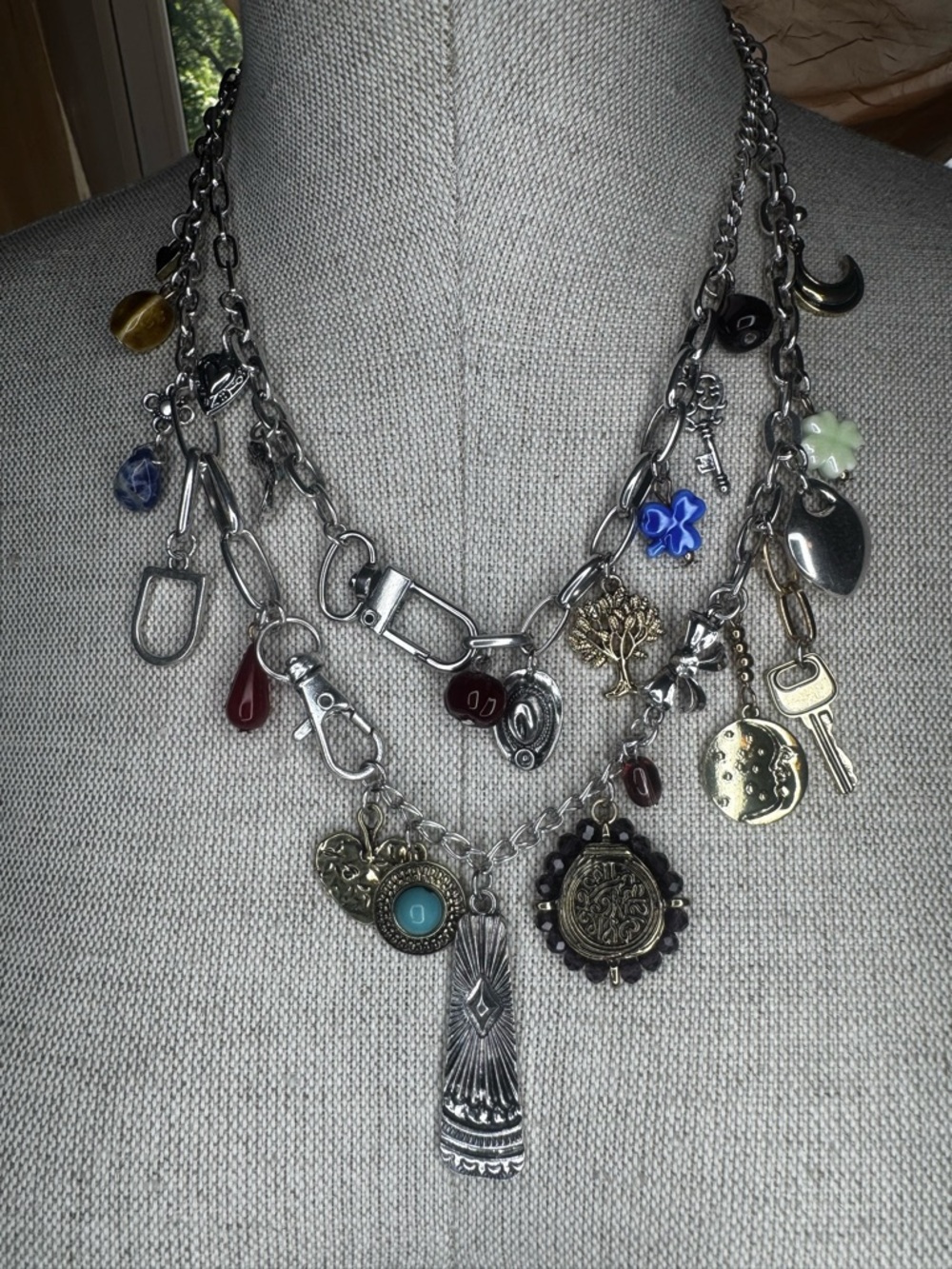 Silver Tone Multi Charm Necklace Moon Western Accents Free People Maximillian